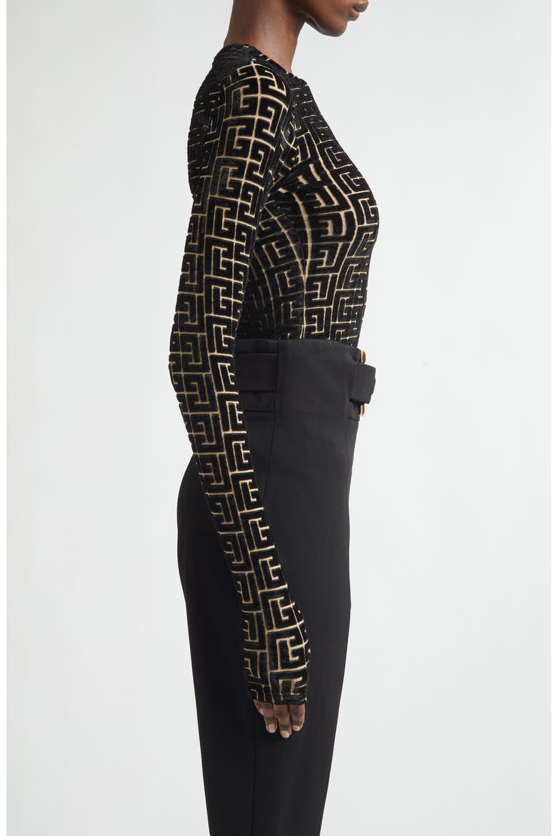 Monogram Jacquard Devoré Velvet Top, Alternate, color, EAD BLACK/ GOLD