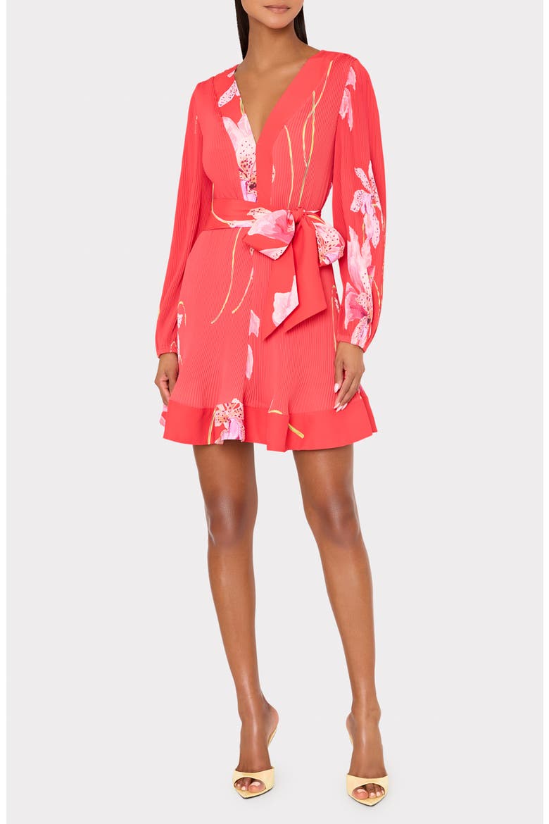 Liv Floral Long Sleeve Pleated Minidress, Main, color, RED MULTI