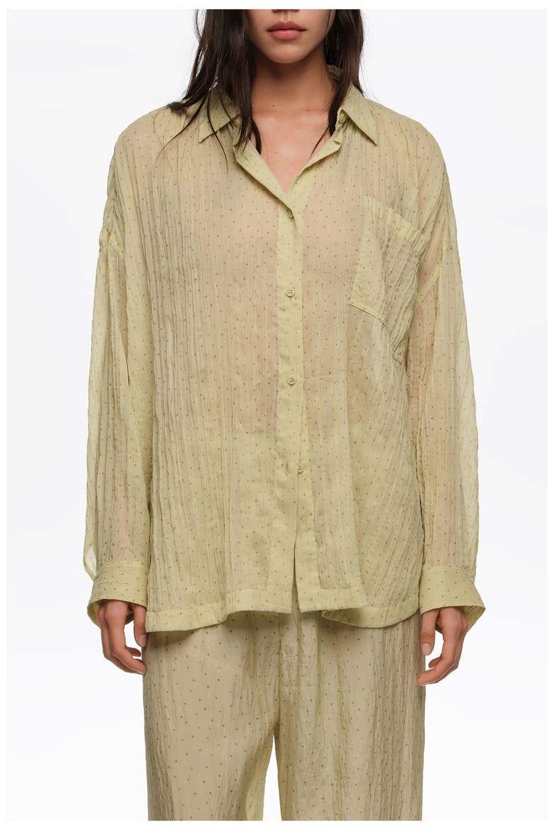 Mini Dots Pleated Oversize Shirt, Main, color, DOTS MINI OLIVE