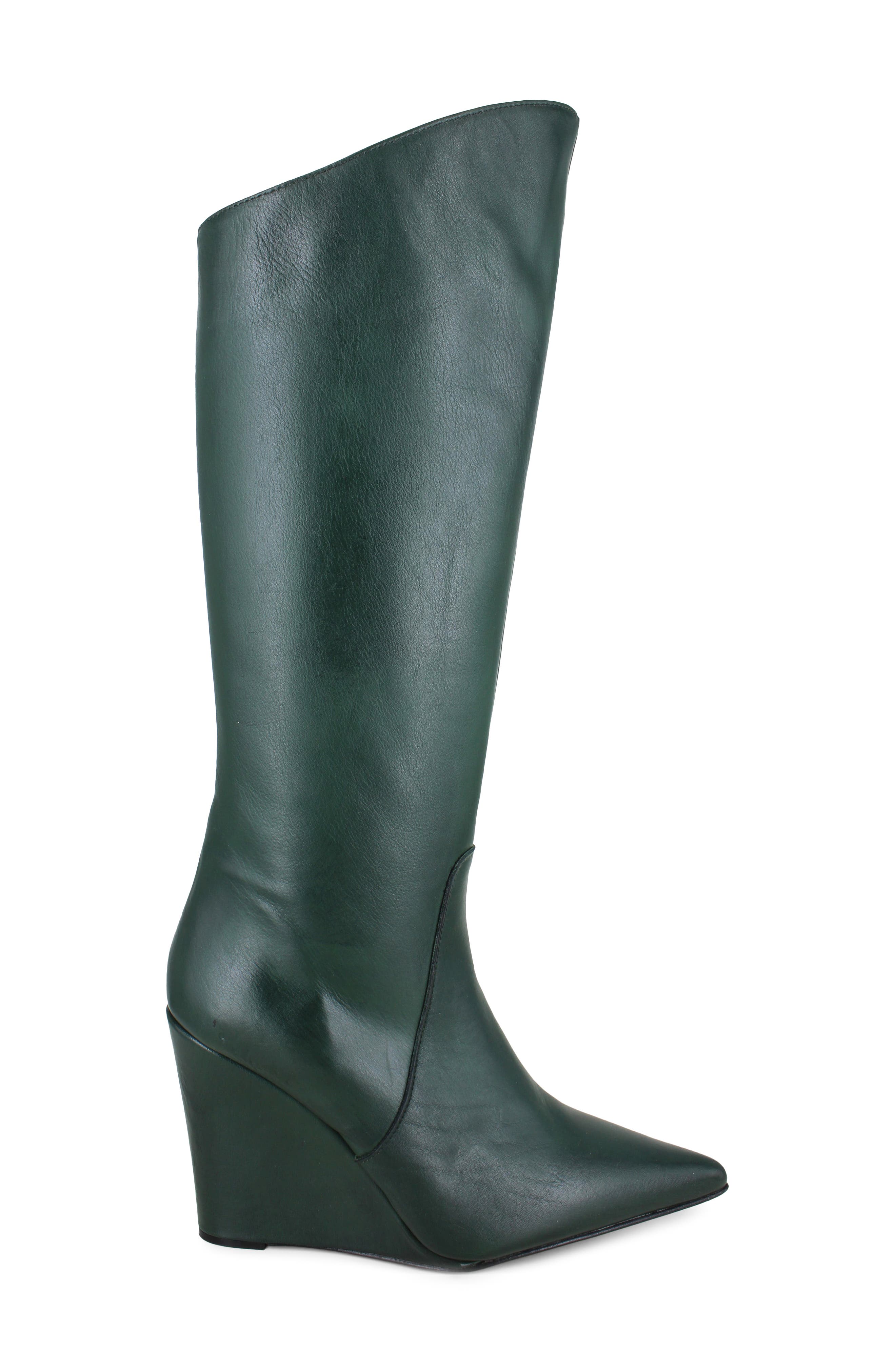 Karlin Pointed Toe Wedge Boot, Alternate, color, GREEN LEATHER