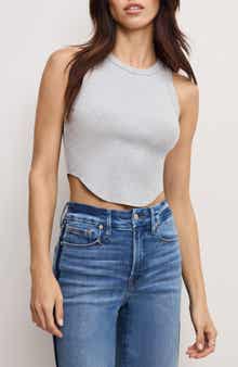 Good American Lightweight Crop Stretch Cotton Rib Racer Tank