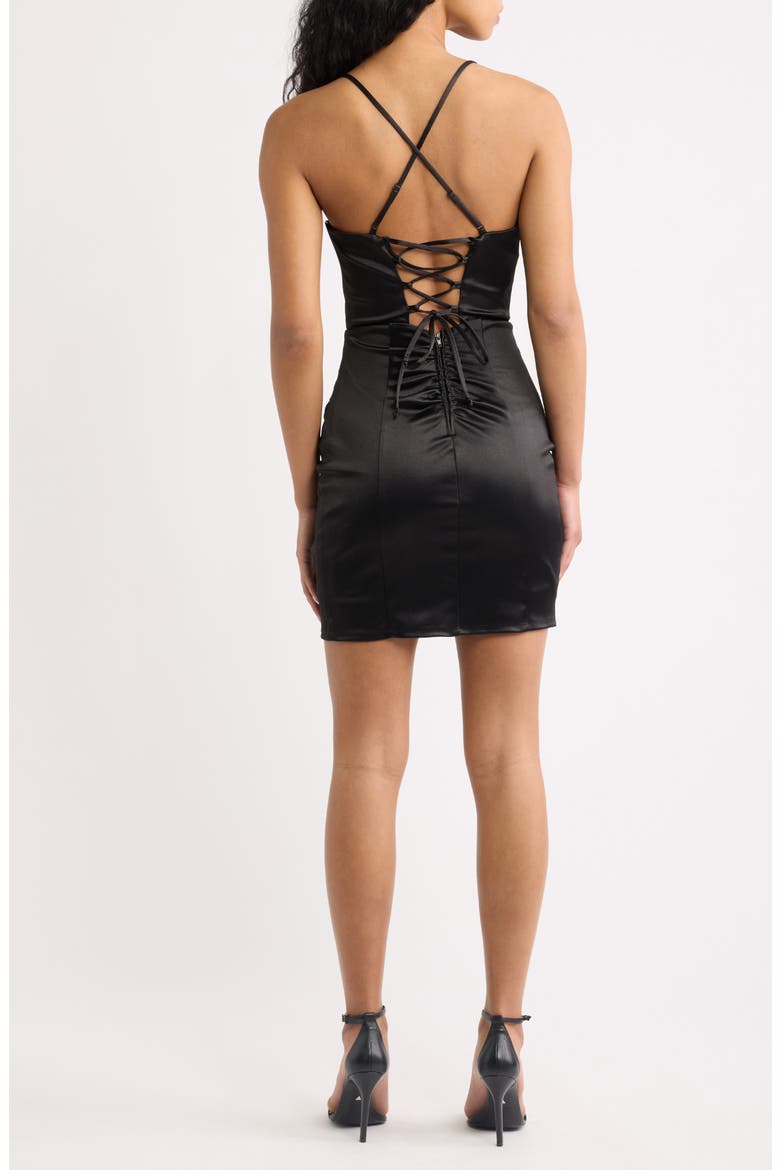 Cross Back Satin Minidress, Alternate, color, BLACK