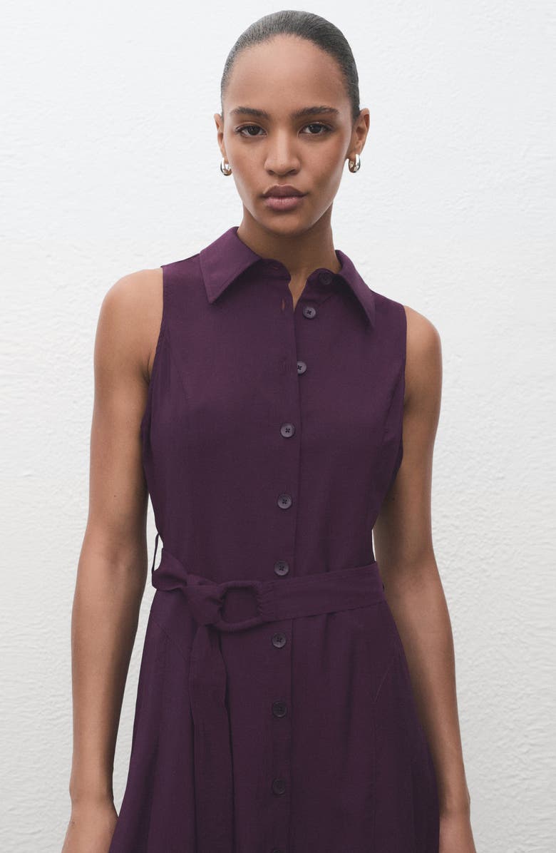 MANGO Belted Sleeveless Shirtdress, Alternate, color, Purple