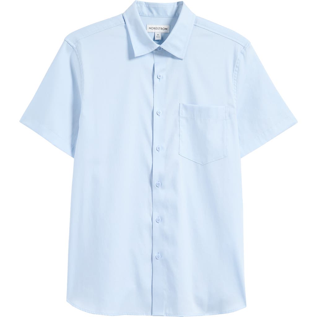 Nordstrom Solid Short Sleeve Stretch Button-up Shirt In Blue Skyway