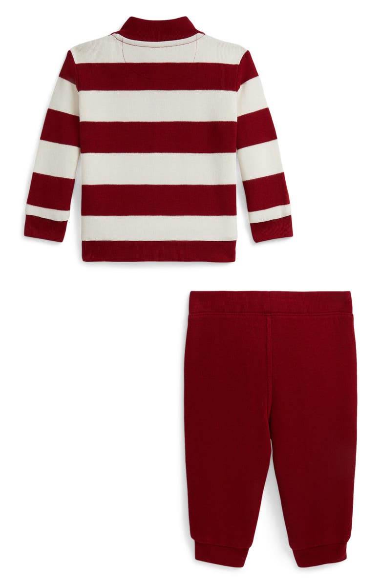 Ralph Lauren Estate Stripe Long Sleeve Ribbed Polo & Pants Set, Alternate, color, 