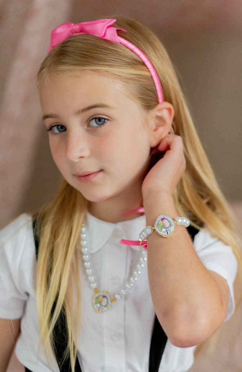 Bits & Bows Eloise Bow Pearls Cameo Necklace, Alternate, color, Pink/White