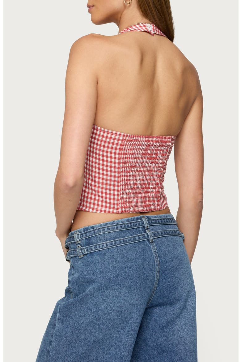 Evan Gingham Cotton Halter Top, Alternate, color, RED