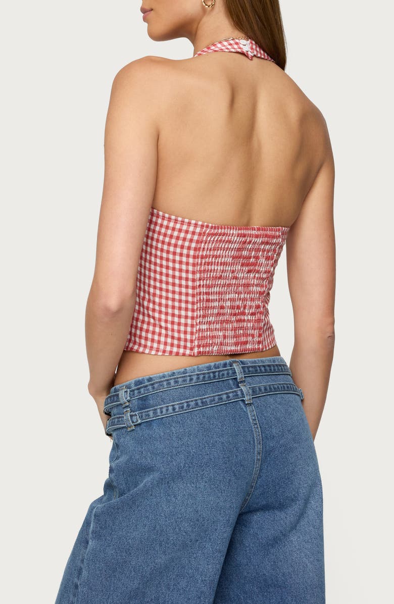 EDIKTED Evan Gingham Cotton Halter Top, Alternate, color, Red