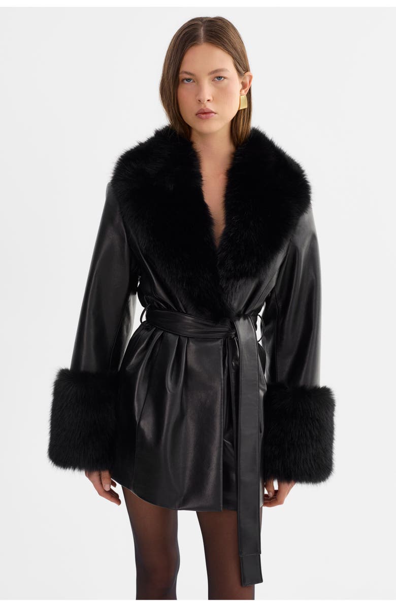 LAMARQUE Rosabella | Recycled Leather Mid-Length Coat, Alternate, color, Black