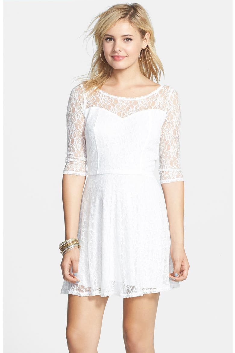 Long Sleeve Lace Skater Dress, Main, color, CREAM EGRET
