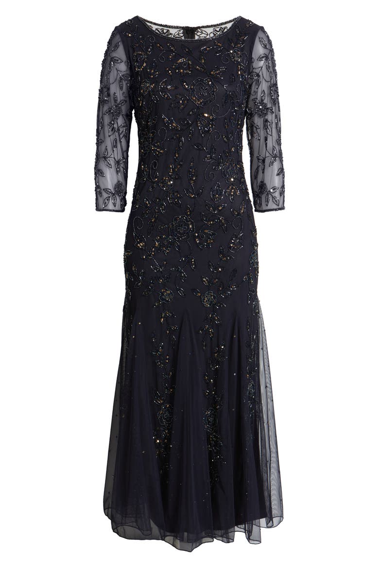 Floral Beaded Tulle Gown, Alternate, color, JBS SLATE