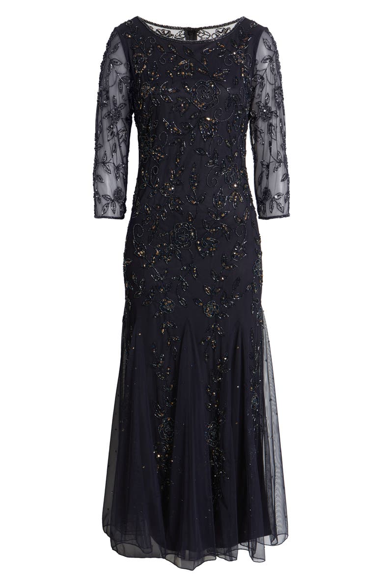 Pisarro Nights Floral Beaded Tulle Gown, Alternate, color, Jbs Slate