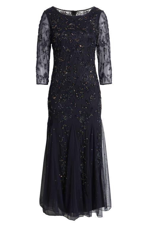 Pisarro Nights Floral Beaded Tulle Gown In Blue