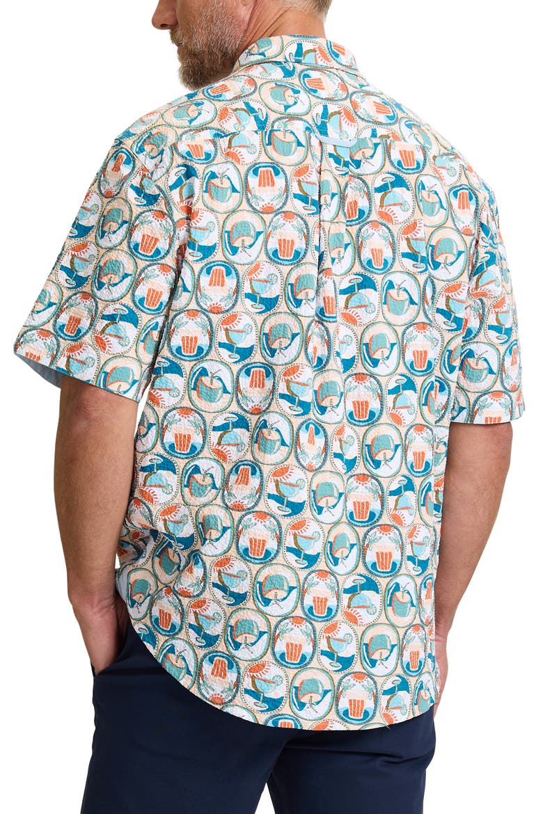 Nova Wave Glass Half Full Short Sleeve Seersucker Button-Up Shirt, Alternate, color, WHITE PEACH