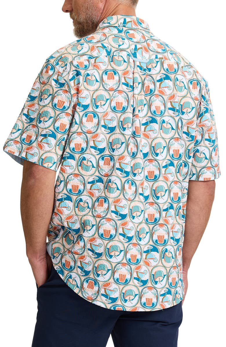 Tommy Bahama Nova Wave Glass Half Full Short Sleeve Seersucker Button-Up Shirt, Alternate, color, White Peach