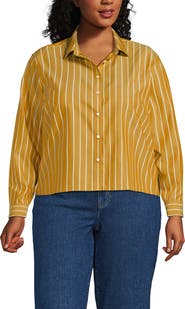 Lands' End Plus Size Boxy Cropped No Iron Pintuck Shirt
