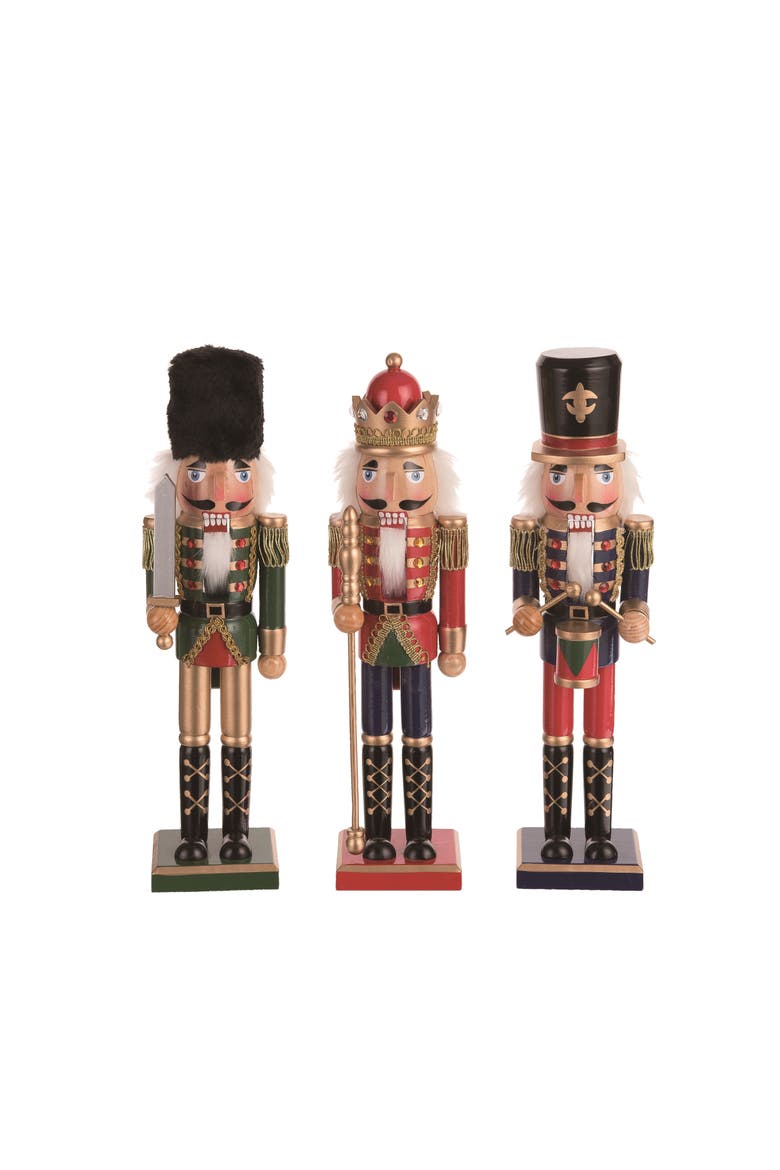 Wood Royal Nutcracker Figurine Set of 3 Colorful Decor, Main, color, Black
