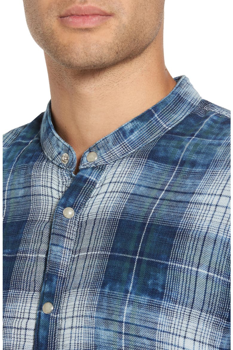 Check Band Collar Sport Shirt, Alternate, color, INDIGO
