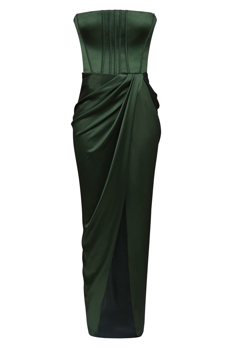 Carelle Lace-Up Strapless Satin Sheath Cocktail Dress, Alternate, color, FOREST GREEN