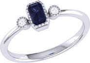 LuvMyJewelry La Vie Emerald Cut Sapphire & Diamond Ring - 0.04ct.