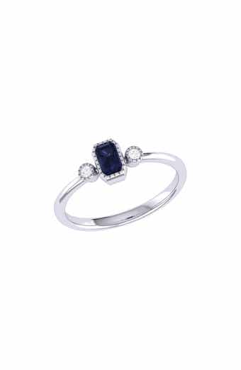 LuvMyJewelry La Vie Emerald Cut Sapphire & Diamond Ring - 0.04ct.