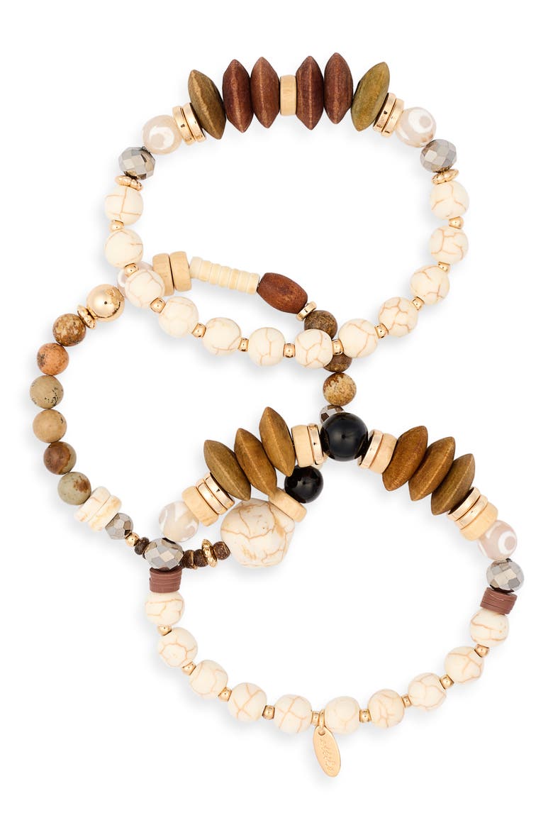 Tropics Set of 3 Beaded Stretch Bracelets, Main, color, WHITE