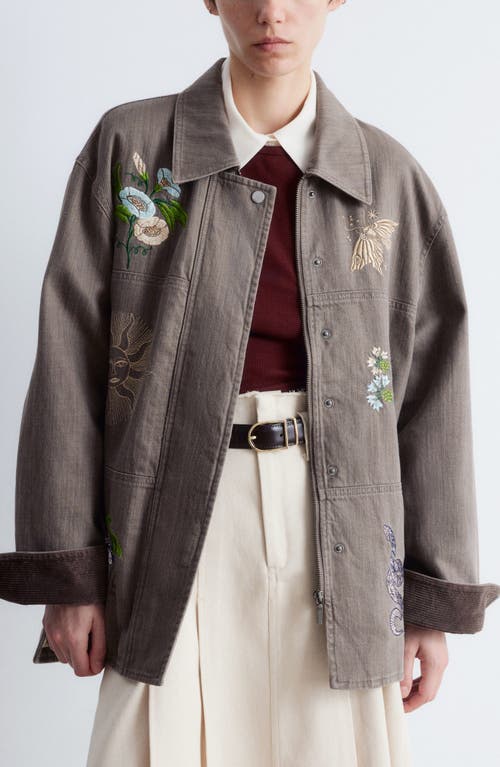 & Other Stories Embroidered Cotton Shirt Jacket in Mole Dark  product