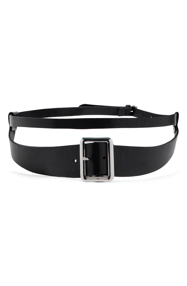 MANGO Leather Mixed Belt, Main, color, Black