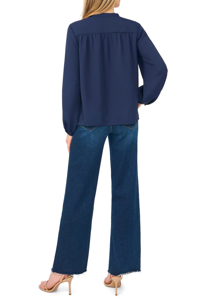 Shirred Mock Neck Button-Up Shirt, Alternate, color, CLASSIC NAVY