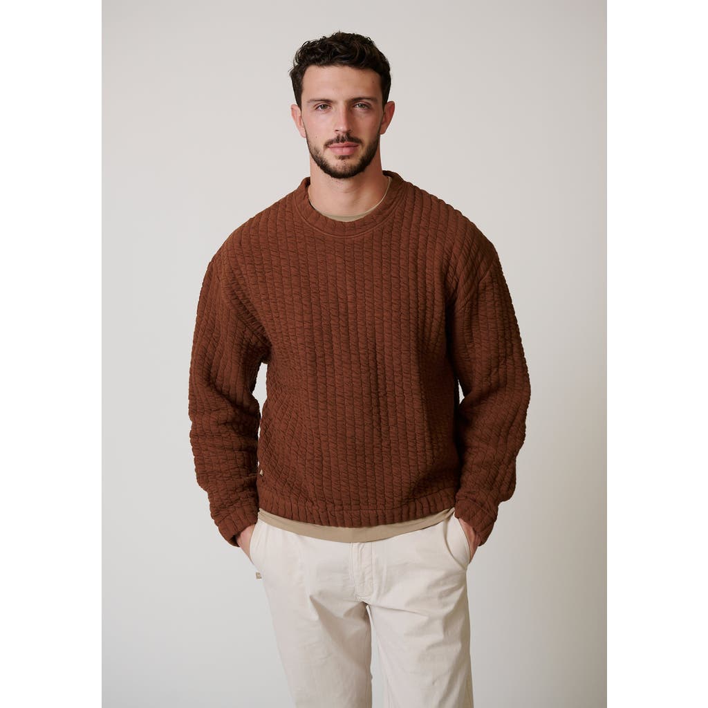 Leisure Lab Quilt Crewneck Sweater In Chocolate