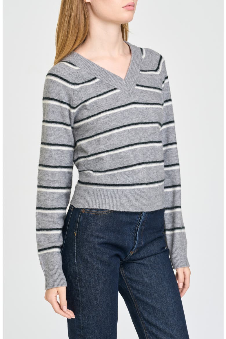 Quincy Striped V-Neck Sweater, Alternate, color, GREY/ IVORY