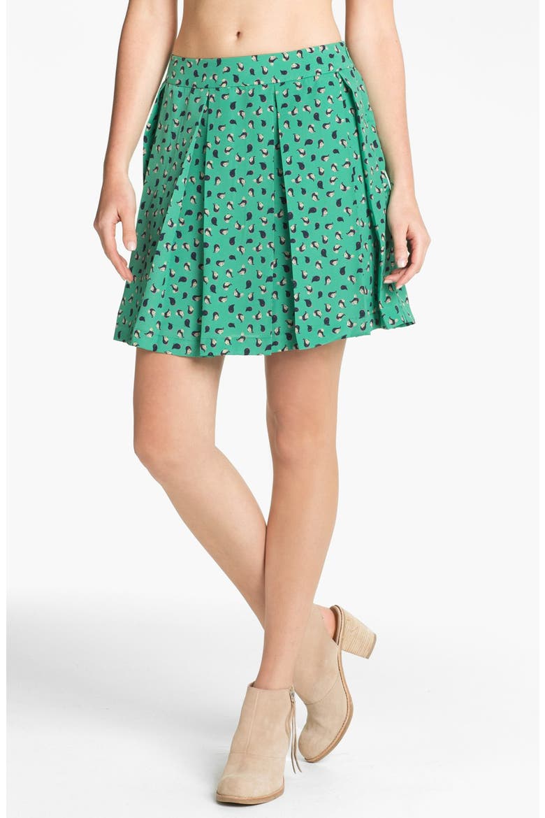 Bird Print Pleated Skirt, Main, color, GREEN