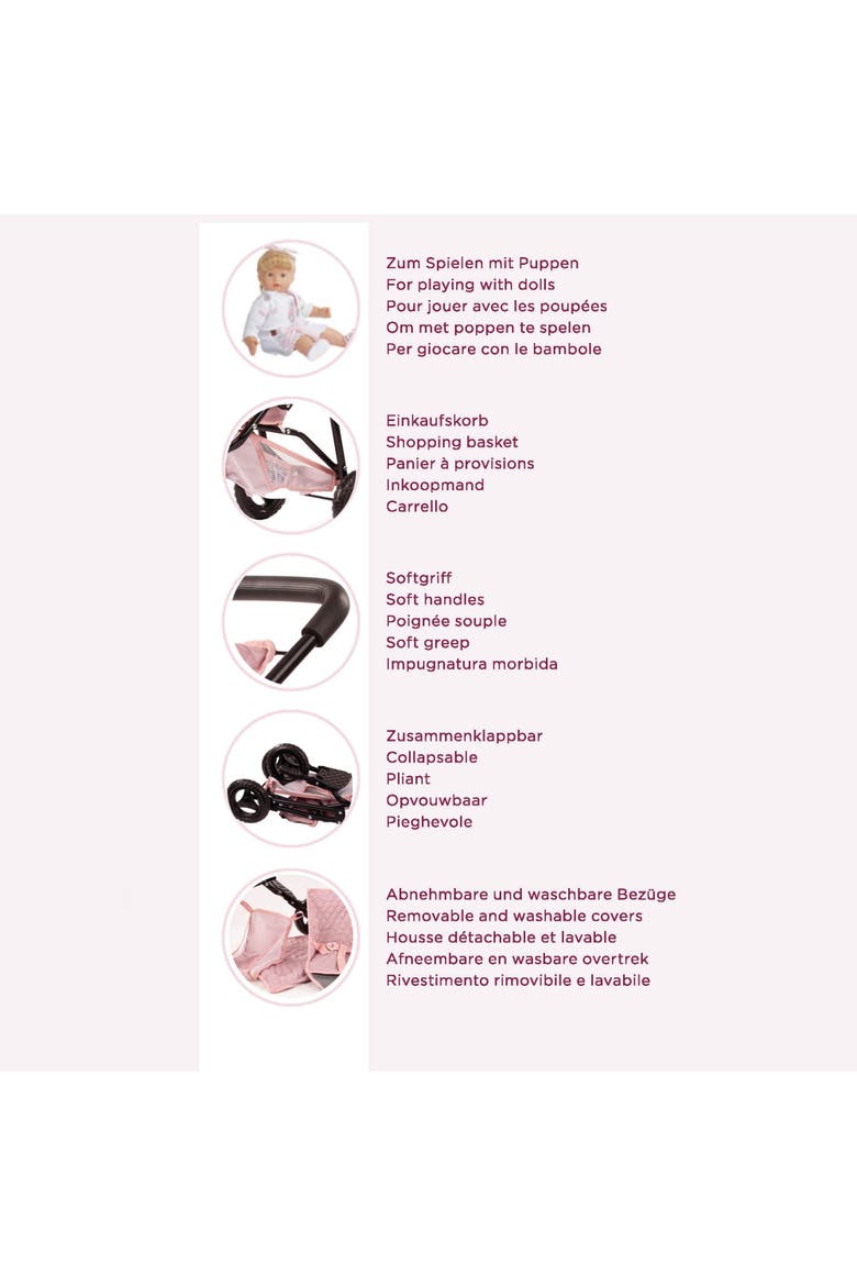 3 Wheel Doll Buggy, Soft Mood, Foldable Toy Stroller, Dolls Up to 19.5 Inches, Alternate, color, Multicolored