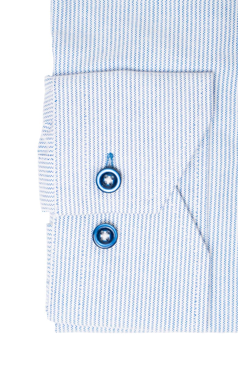Lorenzo Uomo Textured Vertical Stripe Trim Fit Shirt, Alternate, color, Navy/ White