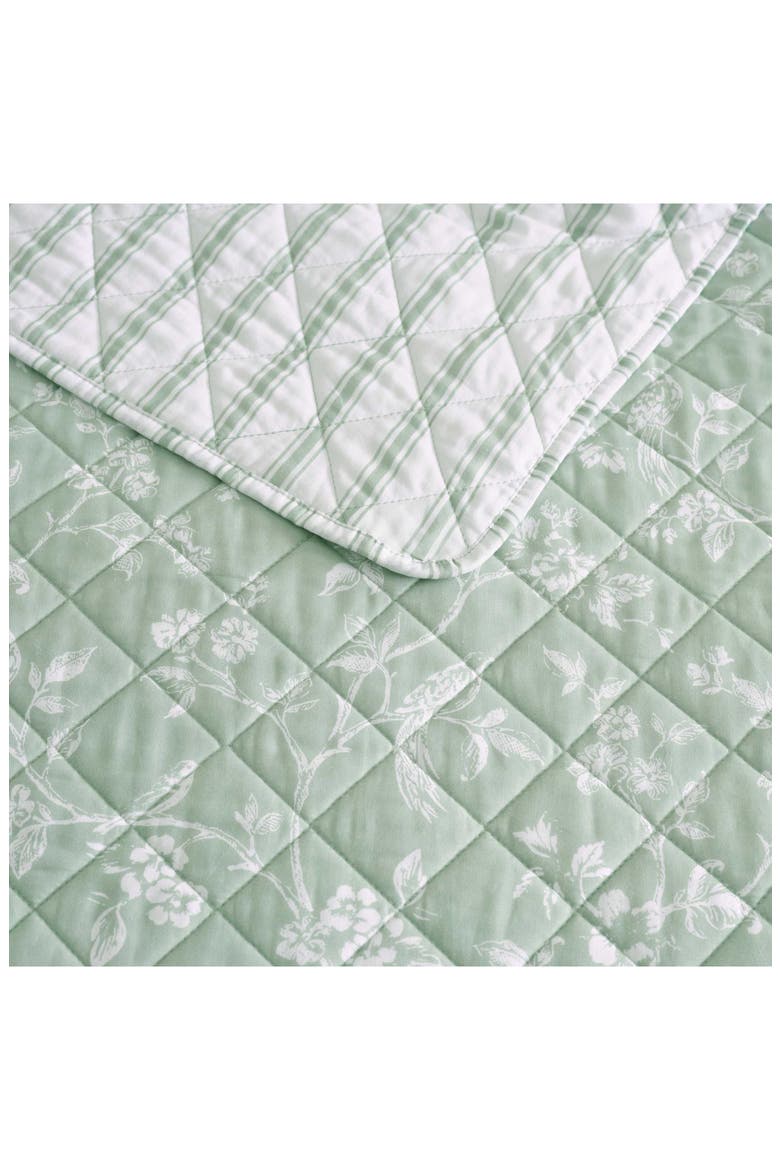 French Bird Floral Reversible Quilt Set, Alternate, color, GREY GREEN/ WHITE