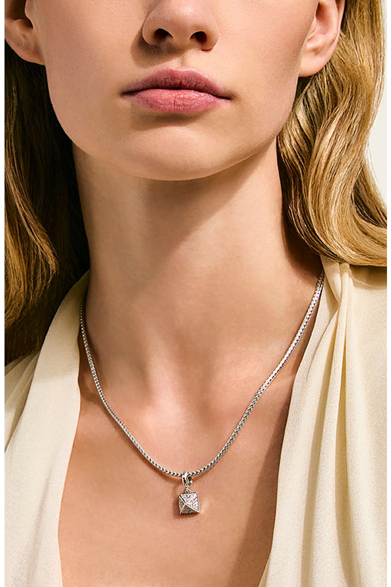 Icon Stud Pendant Necklace, Sterling Silver, Diamonds, Alternate, color, SILVER