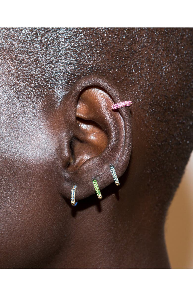 FRY POWERS Enamel Sparkle Huggies in 14K Gold, Alternate, color, Grass Green