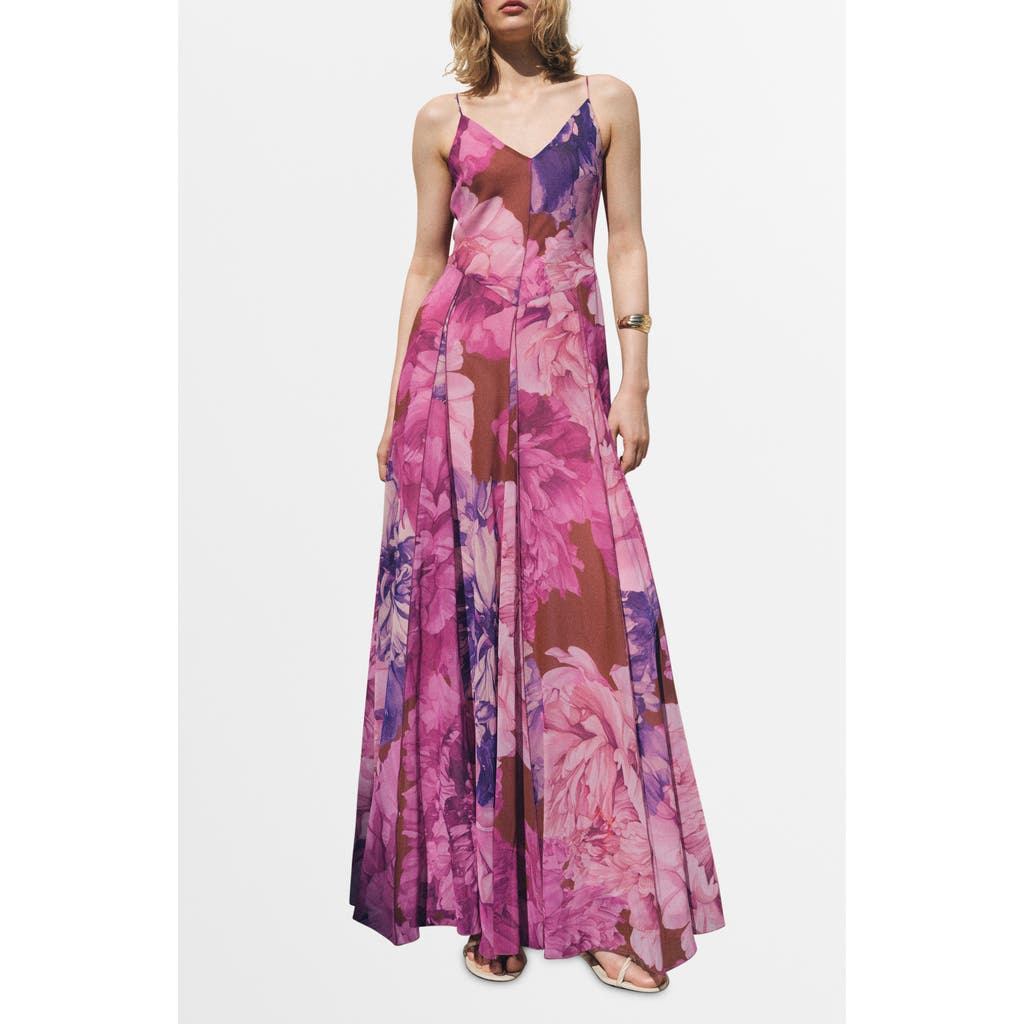 Mango Floral Print Sleeveless Godet Maxi Dress In Multi