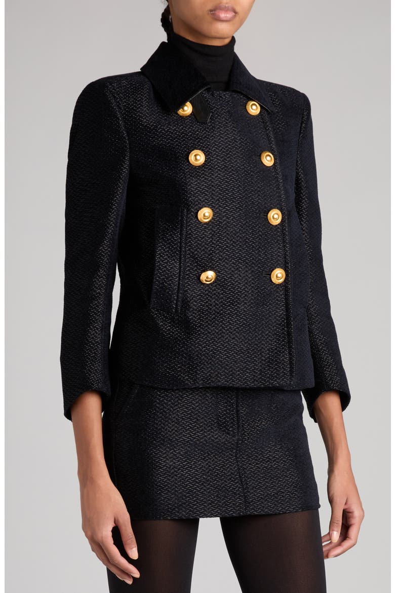 Double Breasted Bouclé Jacket, Alternate, color, COMBO BLACK/ BLUE