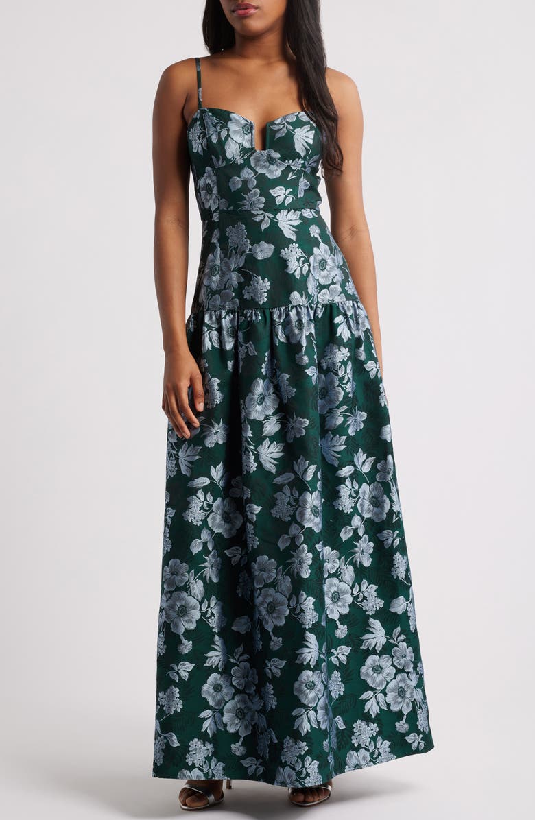 Lulus Ellie Floral Jacquard Sleeveless Gown, Main, color, 