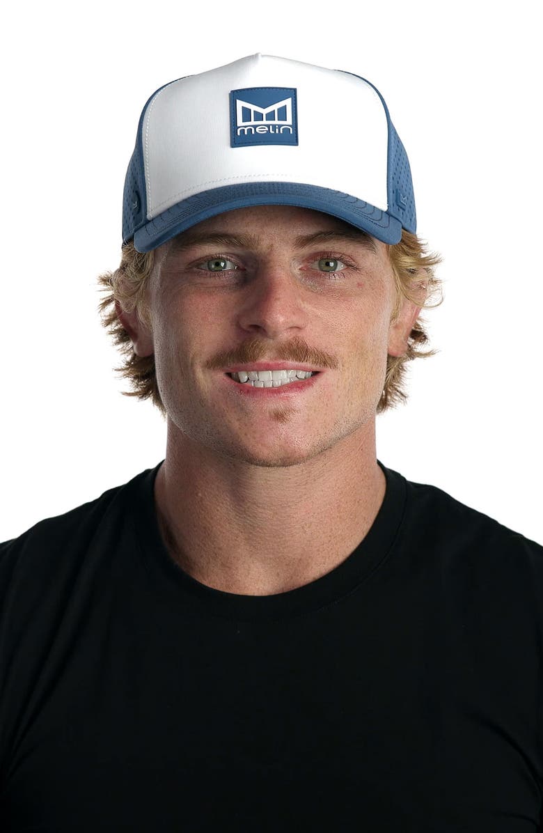 Melin Odyssey Stacked Sea Port Hydro Adjustable Performance Ball Cap, Alternate, color, Steel Blue/ White