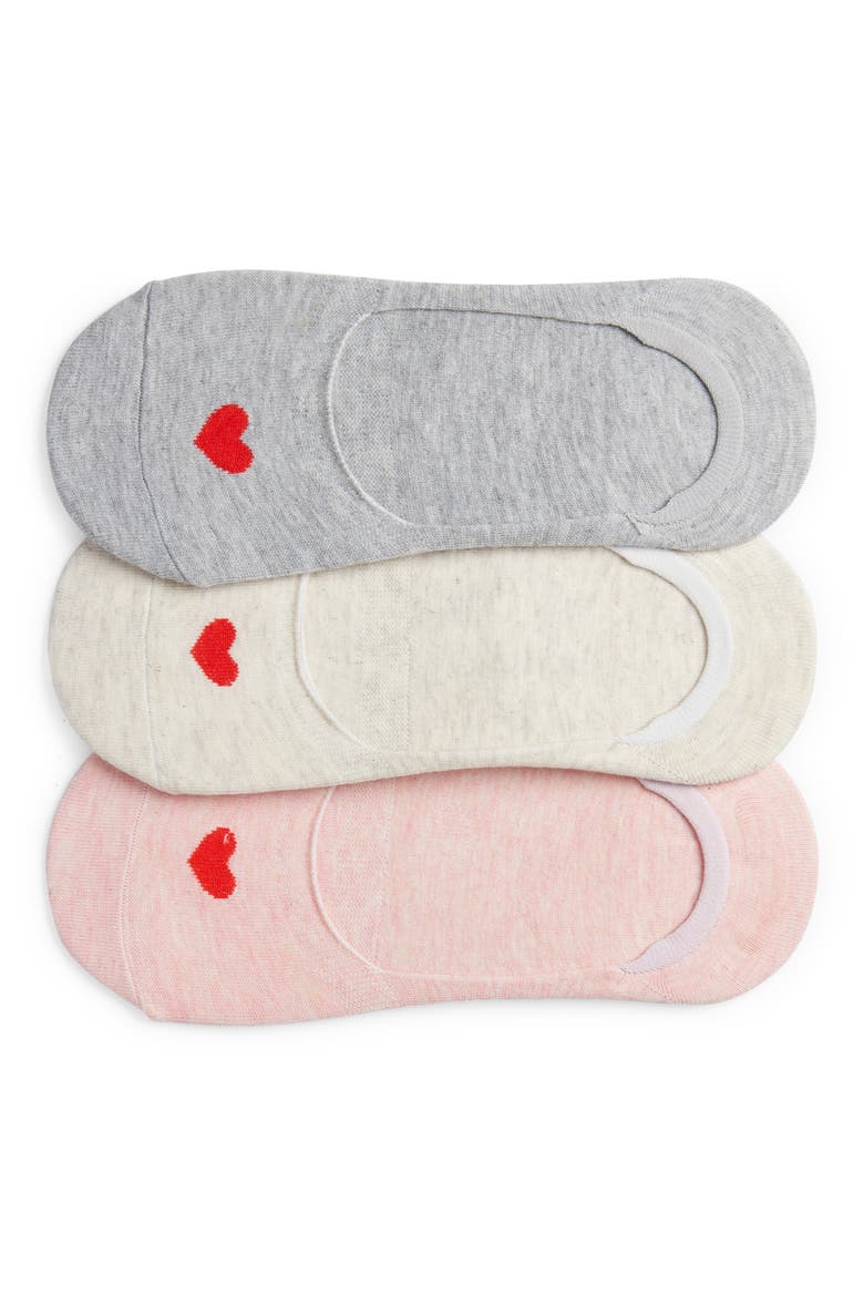 Secret Heart Embroidered No Show Socks, Main, color, PINK WHITE GREY