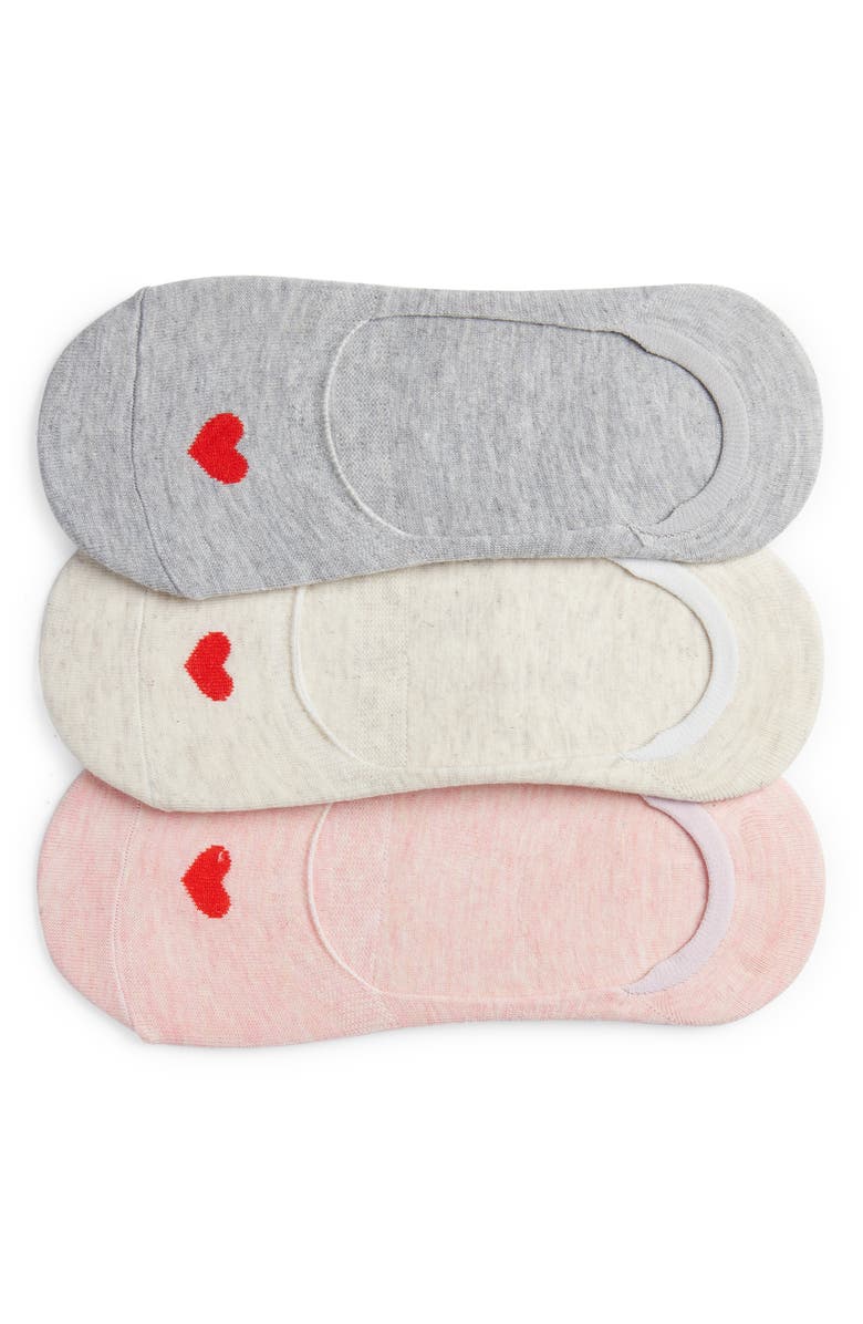 HIGH HEEL JUNGLE Secret Heart Embroidered No Show Socks, Main, color, Pink White Grey