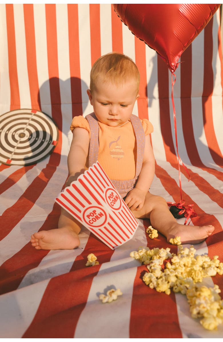 Deux par Deux Baby Girl's Printed Organic Cotton Bodysuit And Shortall Set Orange And Purple, Alternate, color, Orange And Purple