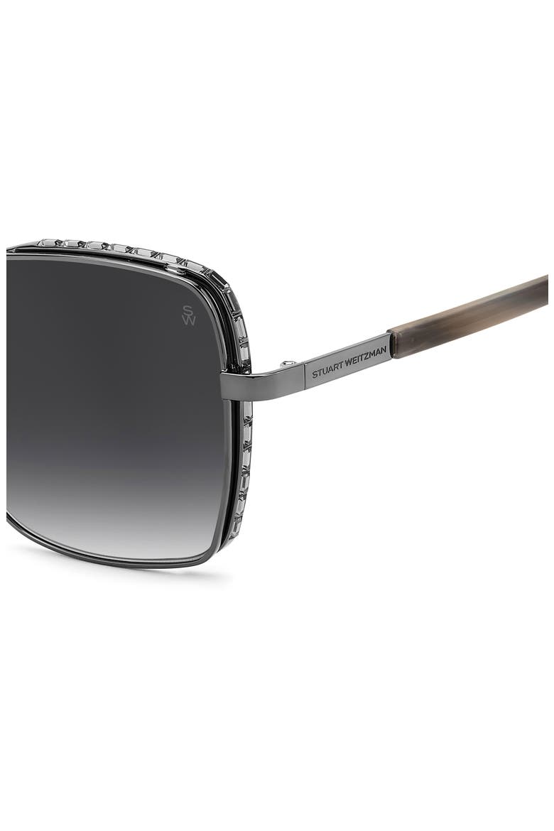 60mm Crystal Gradient Rectangular Sunglasses, Alternate, color, DARK RUTHENIUM/ DARK GREY SF