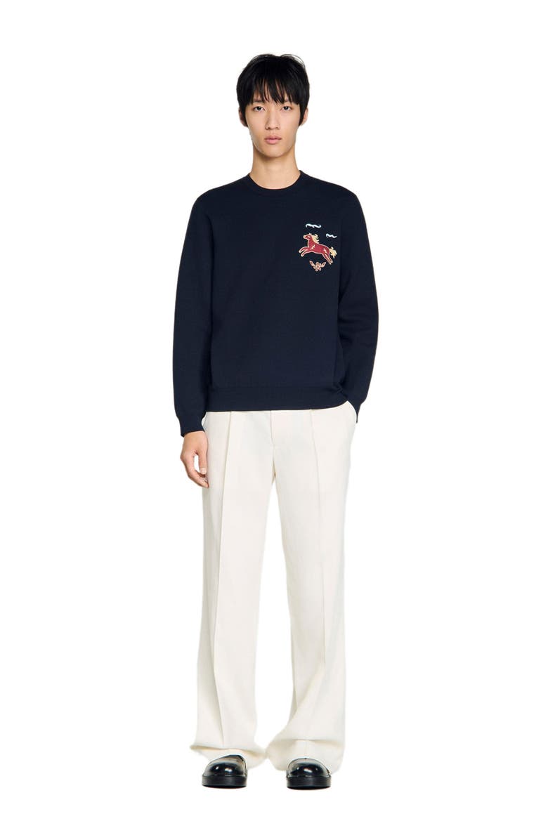 SANDRO Embroidered horse sweatshirt, Alternate, color, Navy Blue