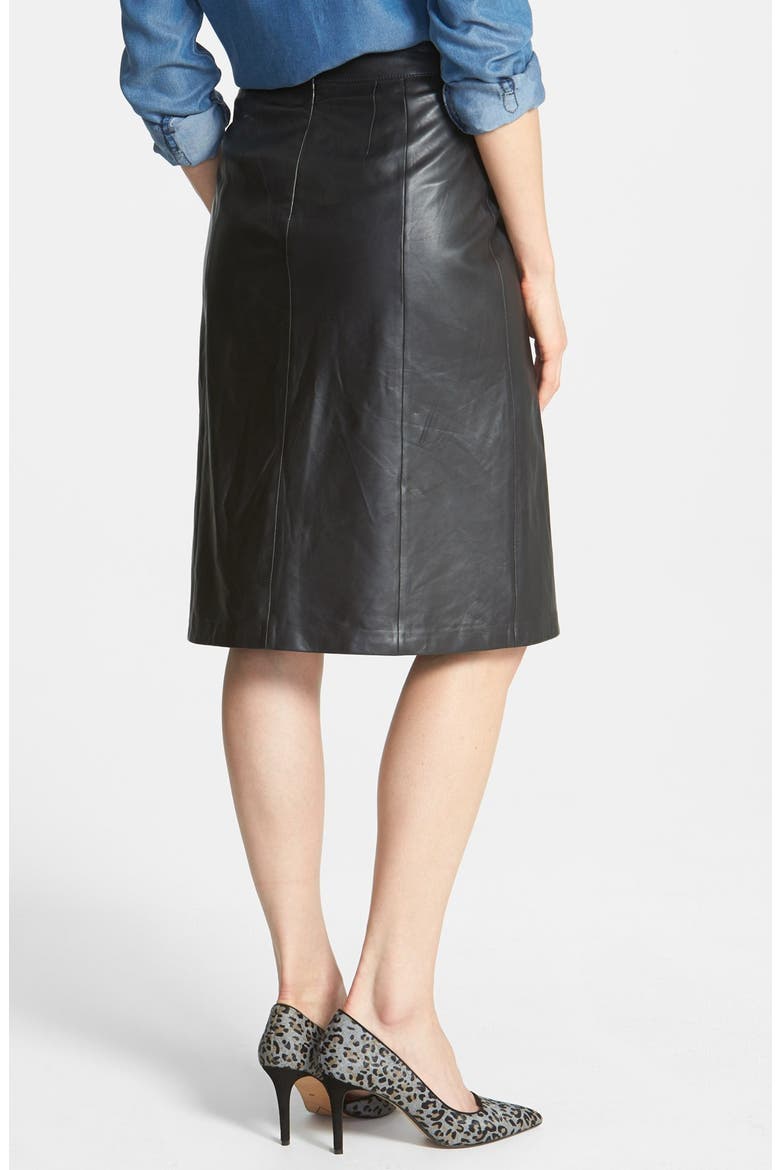 Pleat Leather Skirt, Alternate, color, BLACK