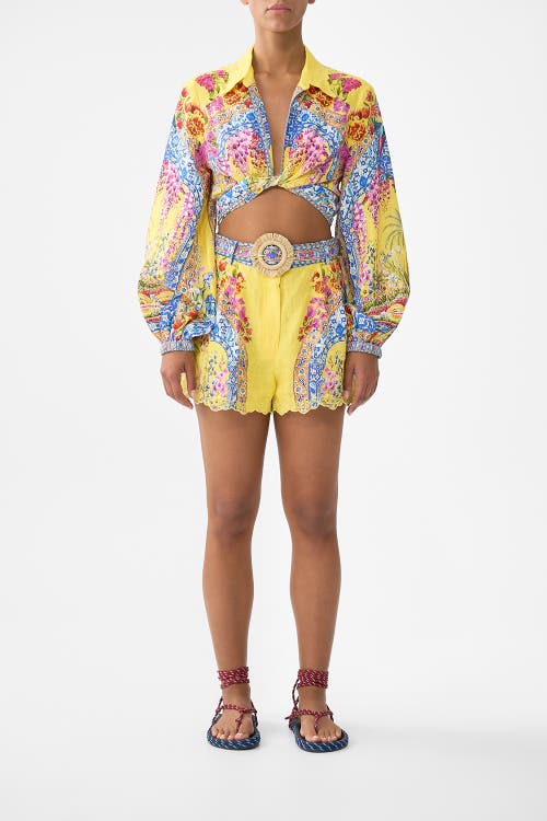 Camilla Cropped Wrap Shirt In Multi