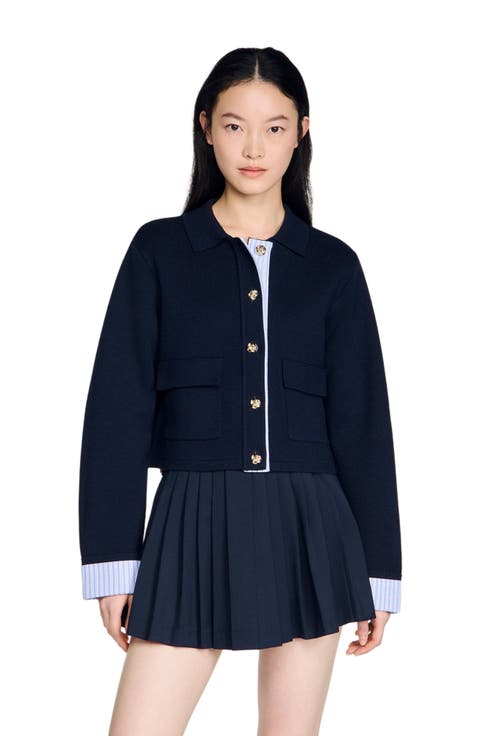 Polo cardigan with poplin details