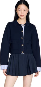 SANDRO Wool cardigan with a polo collar
